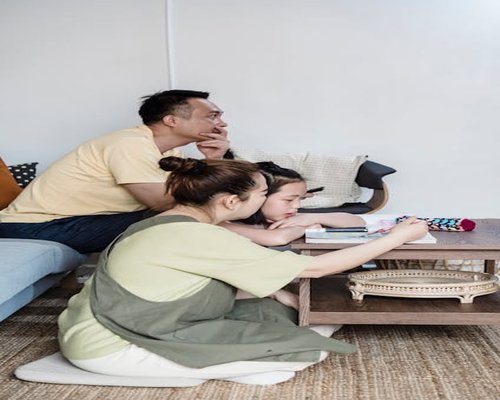 A cozy domestic environment focused on family communication and screen-free time